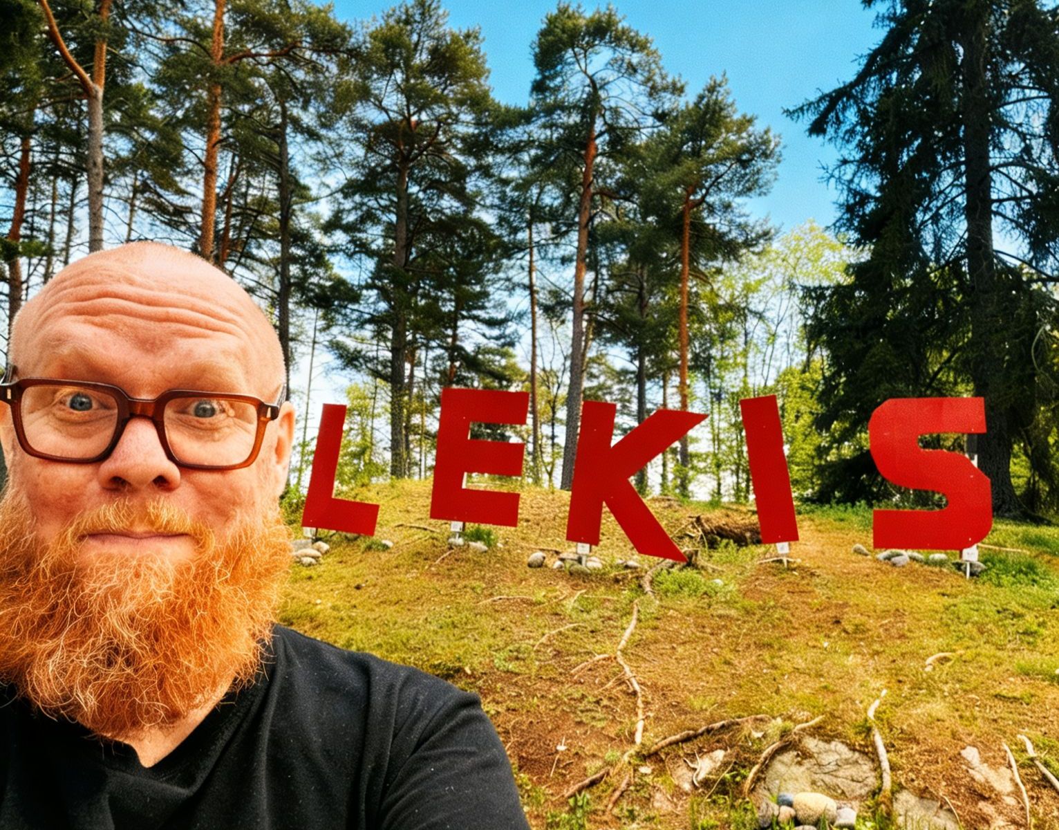 Portrtätt av en man framför en skylt med ordet Lekis.